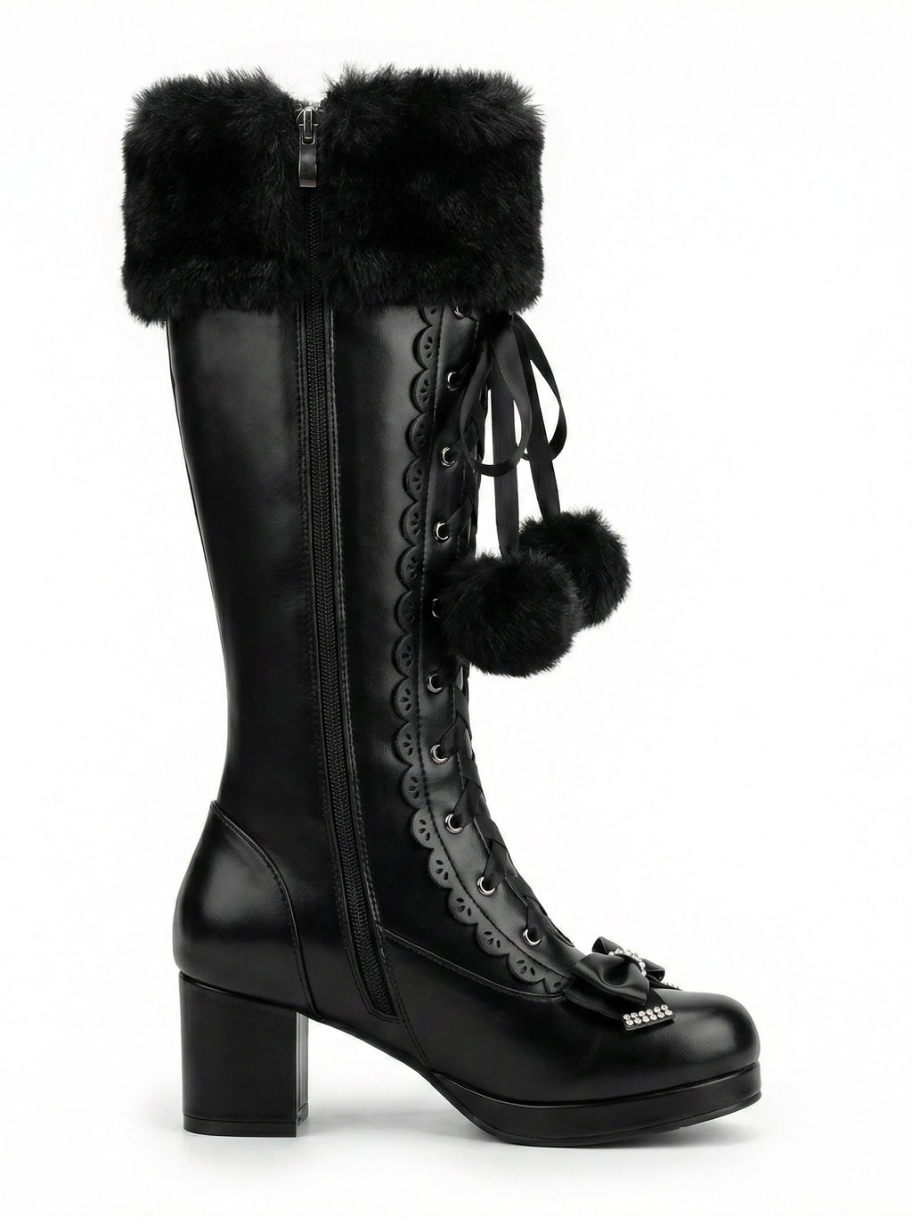 Rebel Black Faux Fur Knee-Highs