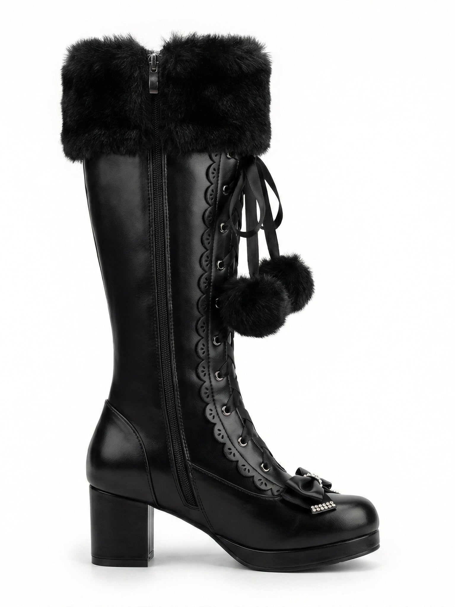 Rebel Black Faux Fur Knee-Highs