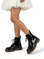 Glossy Black Lace-Up Boots