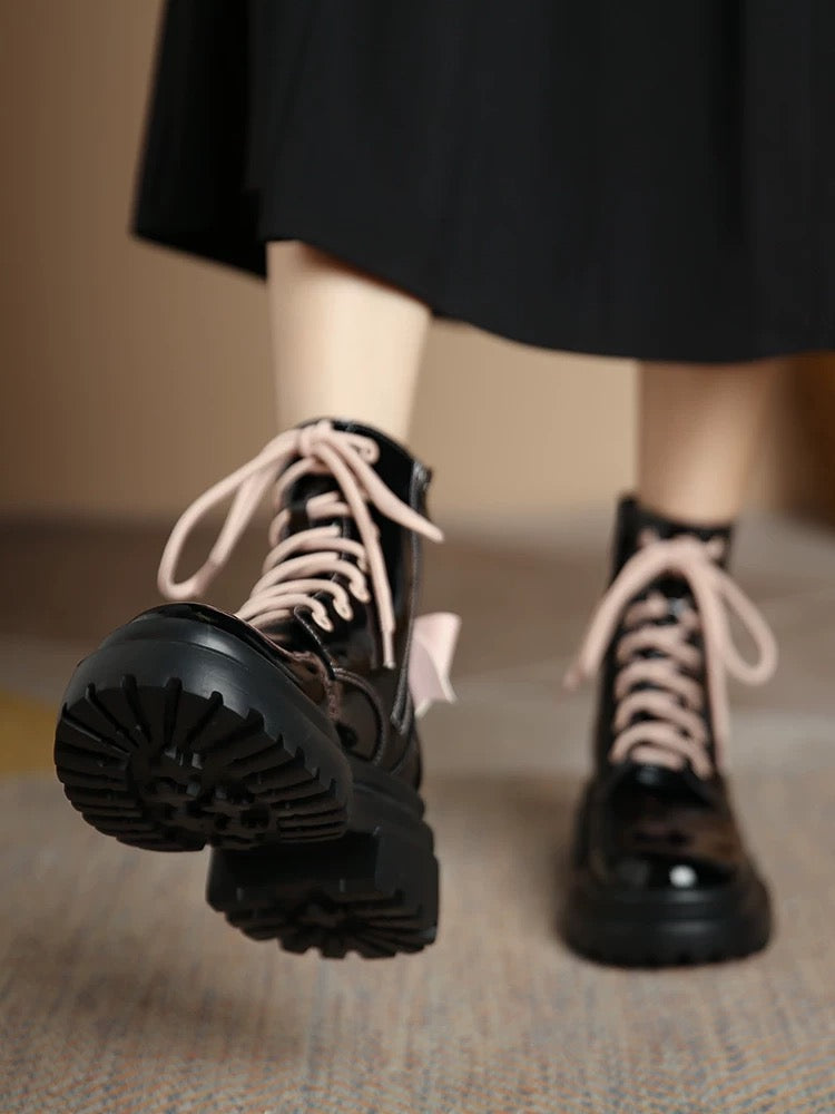 Pink Patent Leather Ankle Boots