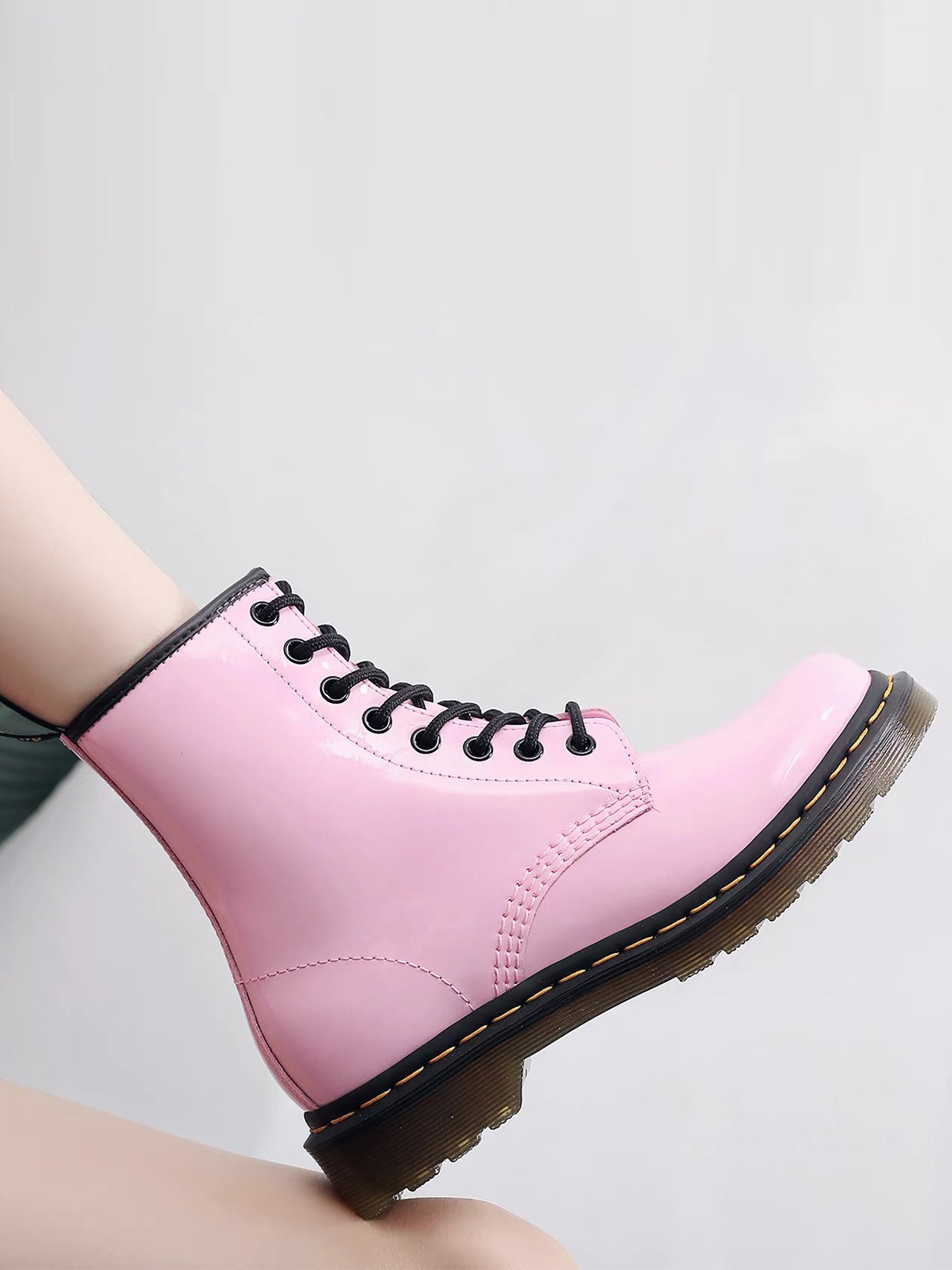 Glossy Pink Lace-Up Boots