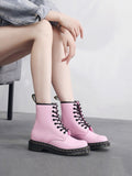 Glossy Pink Lace-Up Boots