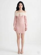 Romantic Off-the-Shoulder Cable Knit Mini Dress
