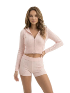 Pink Cable Knit Zip-Up Lounge Set - Girlgeous