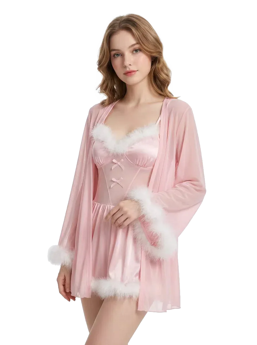 2-Piece Dreamy Coquette Romper & Robe Set - Girlgeous