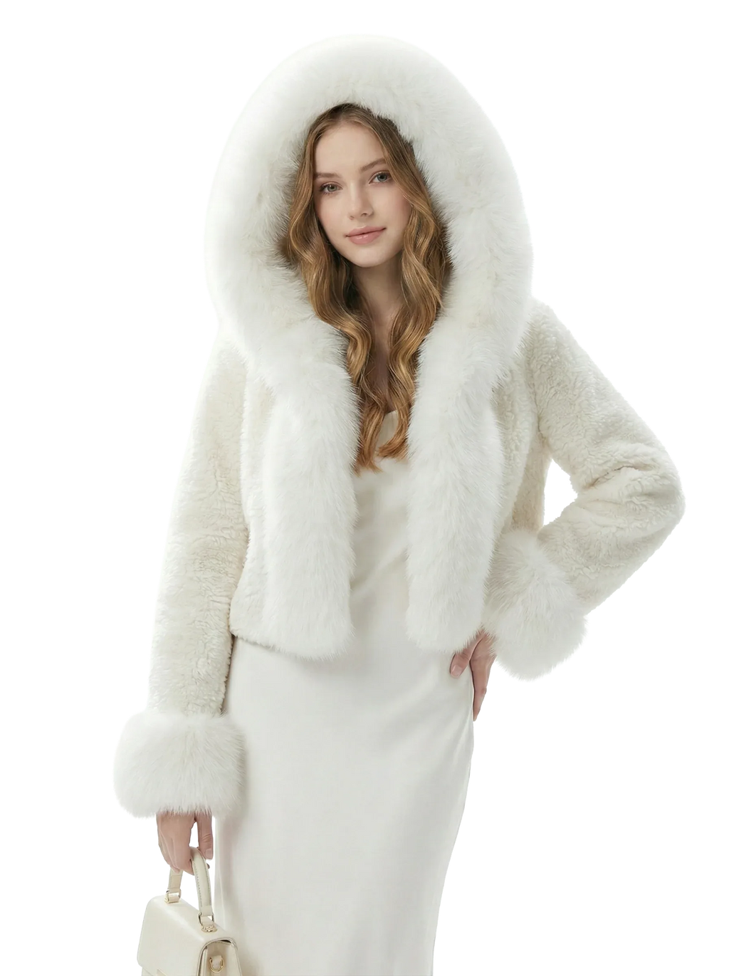 Luxe White Faux Fur Hooded Cropped Coat - Girlgeous
