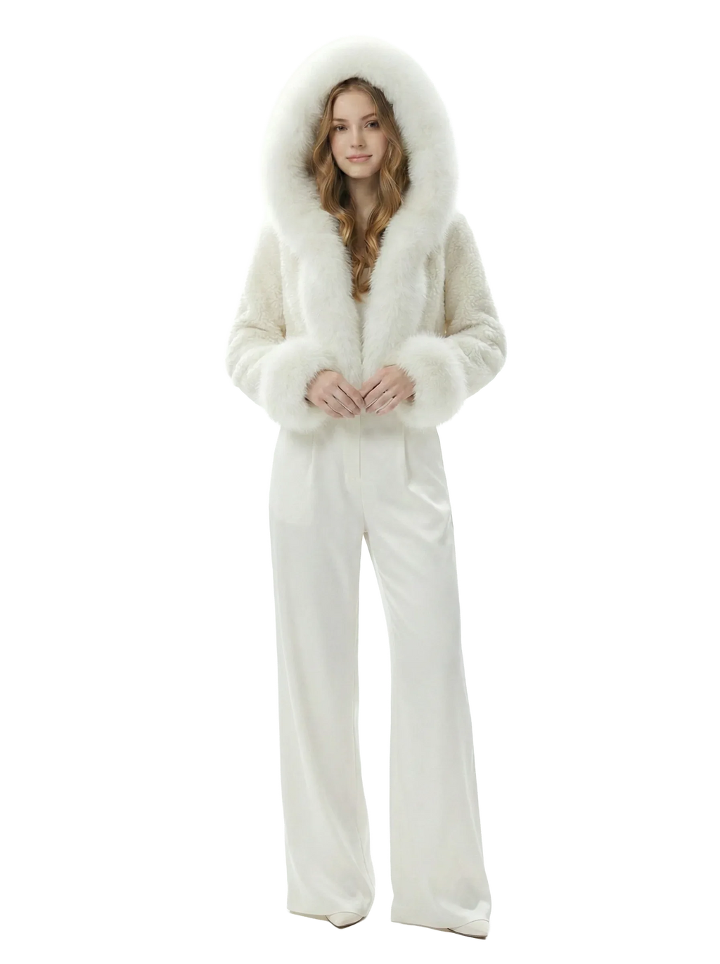 Luxe White Faux Fur Hooded Cropped Coat - Girlgeous