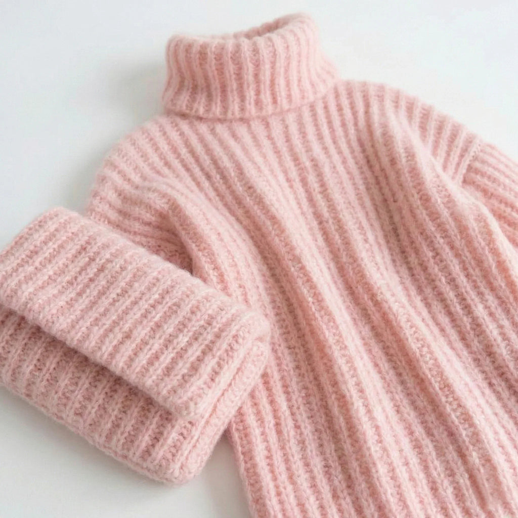 Oversized Blush Pink Chunky Knit Turtleneck - Girlgeous