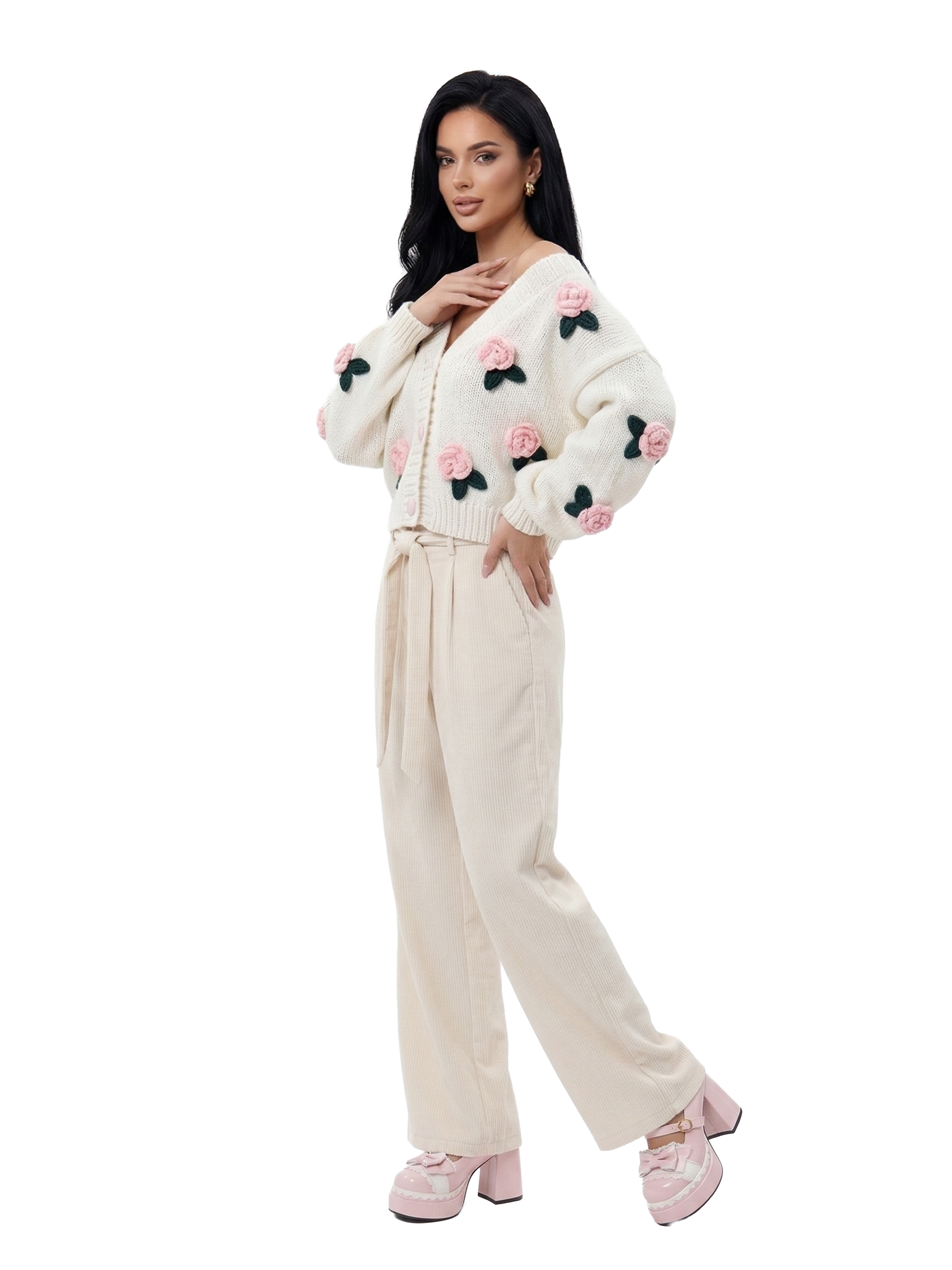 Vintage-Inspired Rose Garden 3D Applique Knit Cardigan