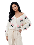 Vintage-Inspired Rose Garden 3D Applique Knit Cardigan