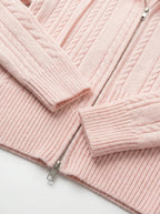 Pink Cable Knit Zip-Up Lounge Set - Girlgeous