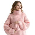 Oversized Blush Pink Chunky Knit Turtleneck - Girlgeous