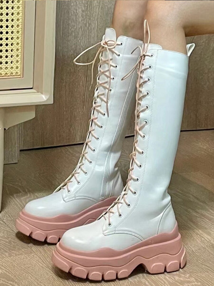 Strawberry Cream Chunky Sole Knee-High Boots