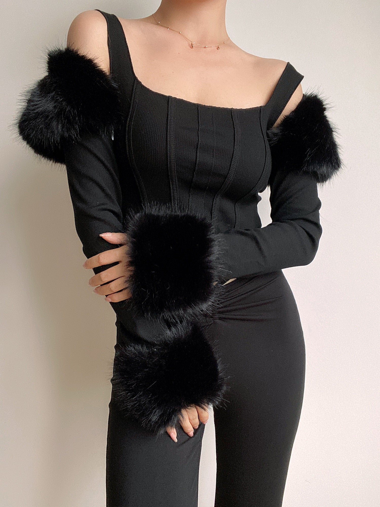 Midnight Vixen Faux Fur Corset Top
