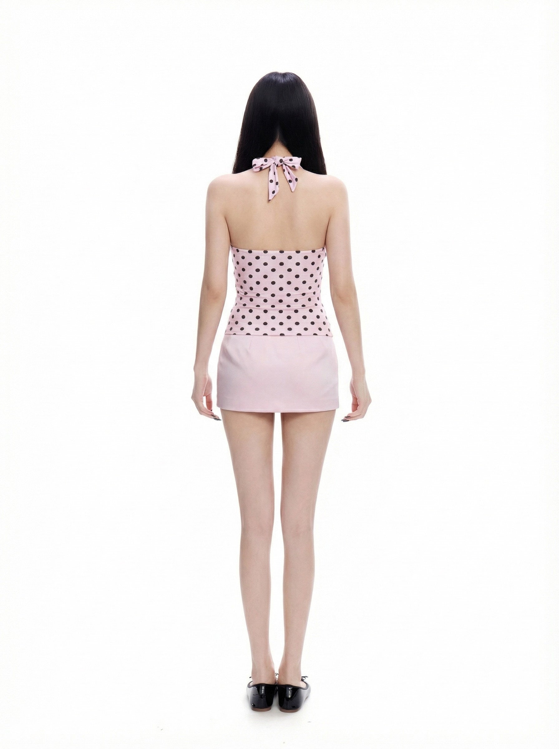 Sweetheart Pink Polka Dot Halter Top & Mini Skirt Set