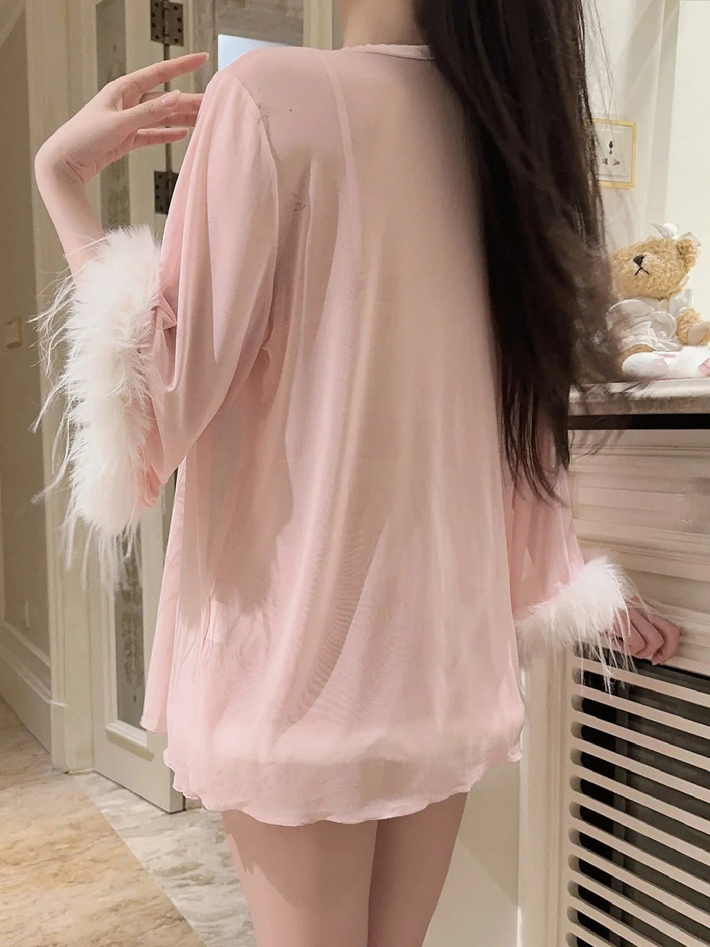 2-Piece Dreamy Coquette Romper & Robe Set - Girlgeous