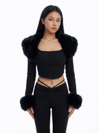 Midnight Vixen Faux Fur Corset Top