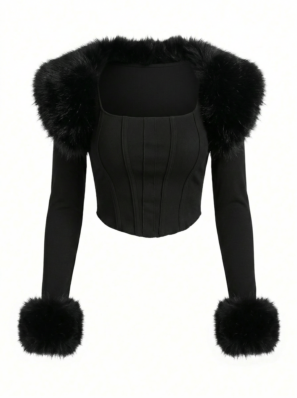 Midnight Vixen Faux Fur Corset Top