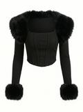 Midnight Vixen Faux Fur Corset Top