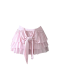 Blush Pink Tiered Ruffle Bow Mini Skirt - Girlgeous