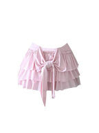 Blush Pink Tiered Ruffle Bow Mini Skirt - Girlgeous